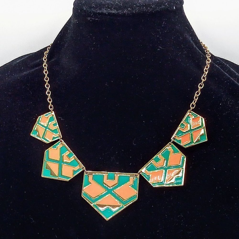 Coral & Turquoise Blue Enamel Golden Finish Fashion Necklace